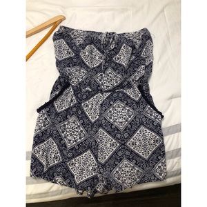 Navy and white strapless romper